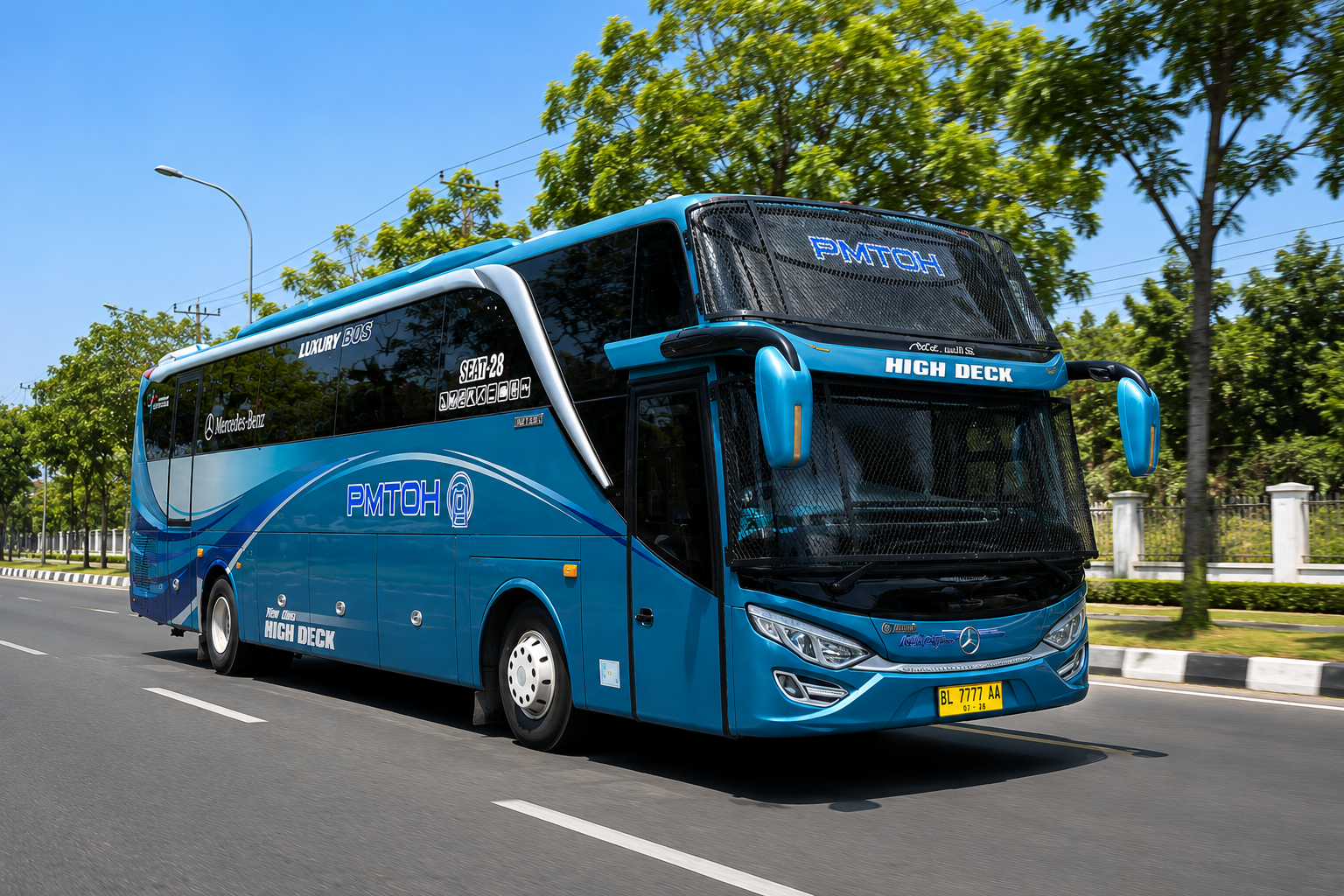 PMTOH bus at Jl. Gagak Hitam pickup point in Medan